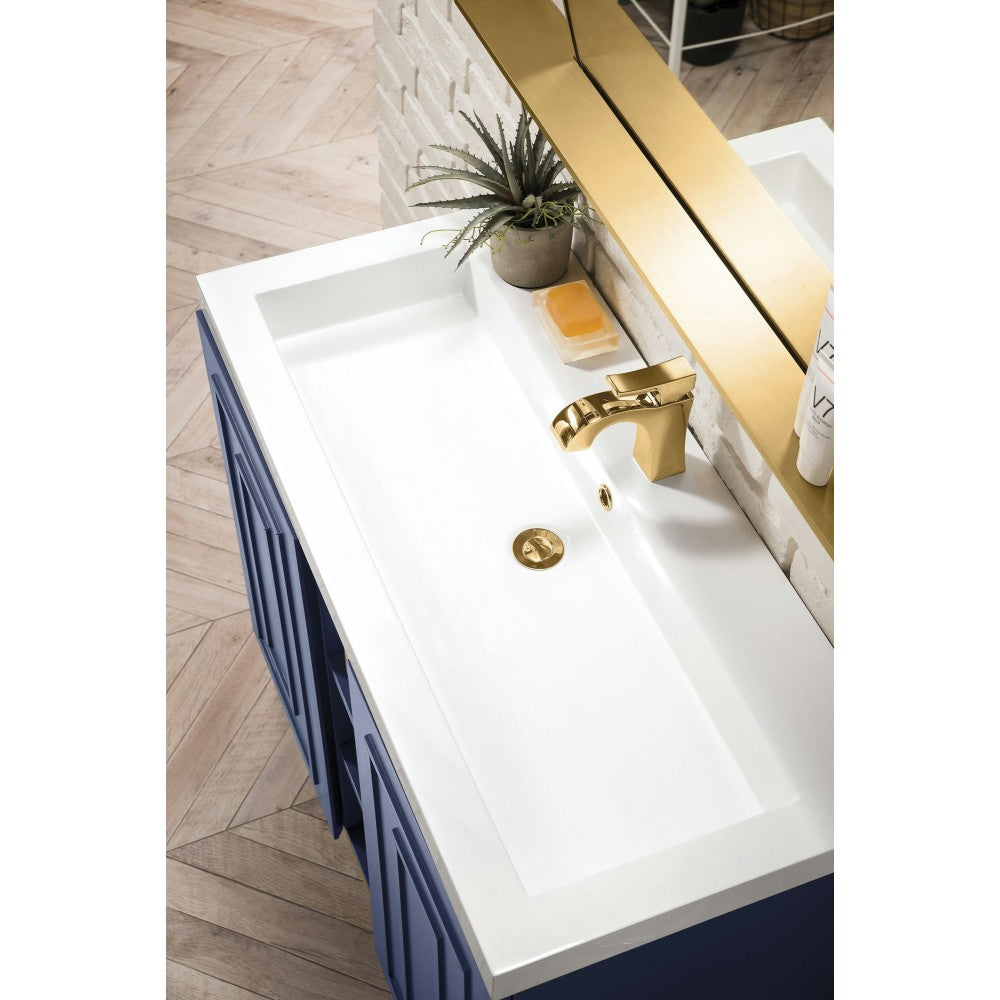 Alicante' 39.5" Single Vanity Azure Blue Radiant Gold w/White  Composite Top