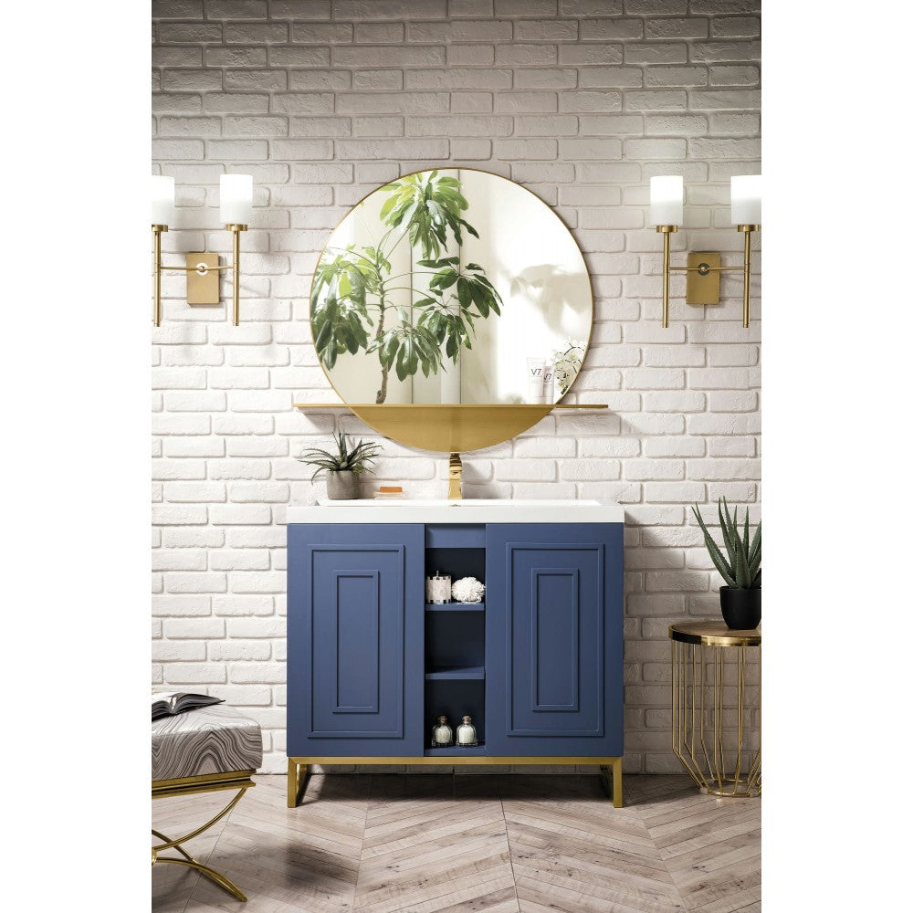 Alicante' 39.5" Single Vanity Azure Blue Radiant Gold w/White  Composite Top