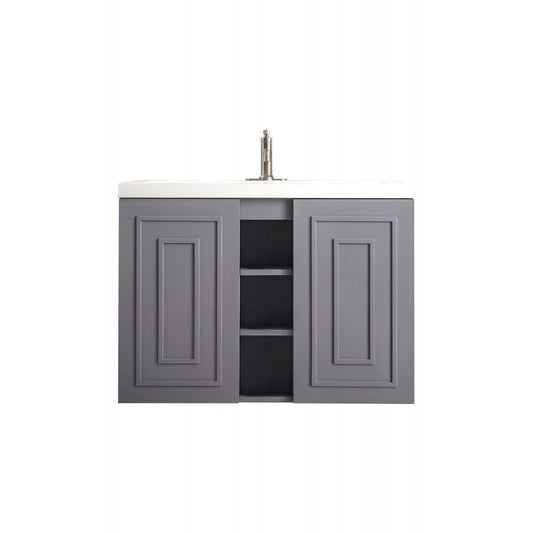 Alicante' 39.5" Single Vanity Cabinet, Gray Smoke w/ White Glossy Composite Top