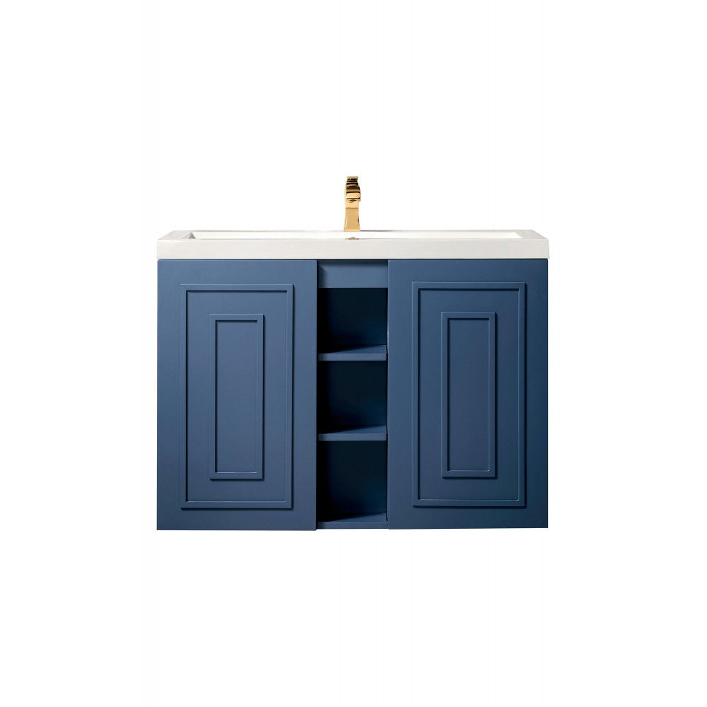 Alicante' 39.5" Single Vanity Cabinet, Azure Blue w/ White Glossy Composite Top
