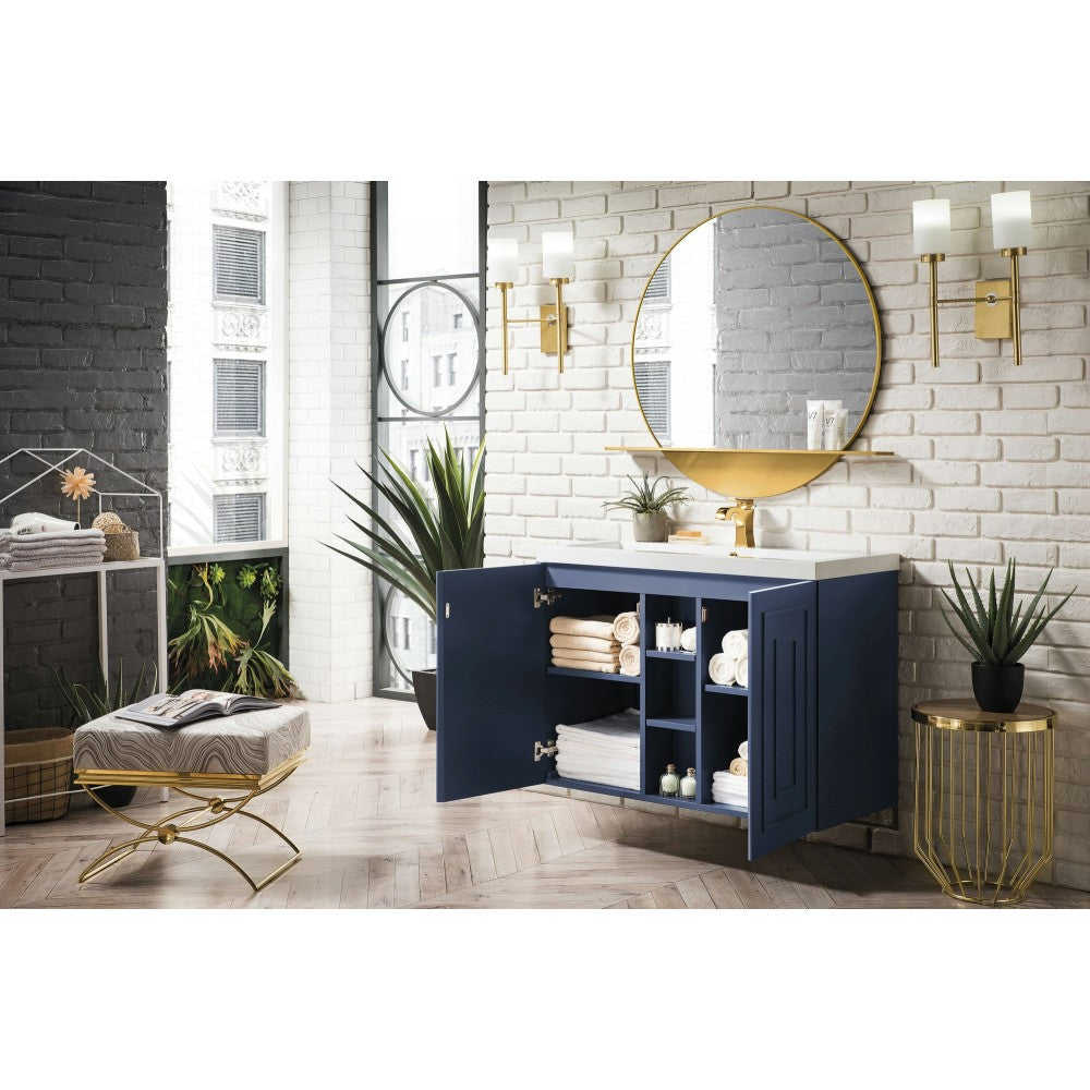 Alicante' 39.5" Single Vanity Cabinet, Azure Blue w/ White Glossy Composite Top