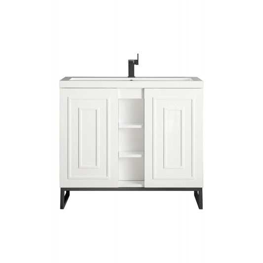 Alicante' 39.5" Single Vanity Glossy White Black w/White Glossy Composite Top