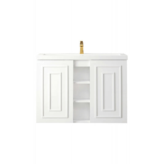 Alicante' 39.5" Single Vanity, Glossy White w/ White Glossy Composite Top