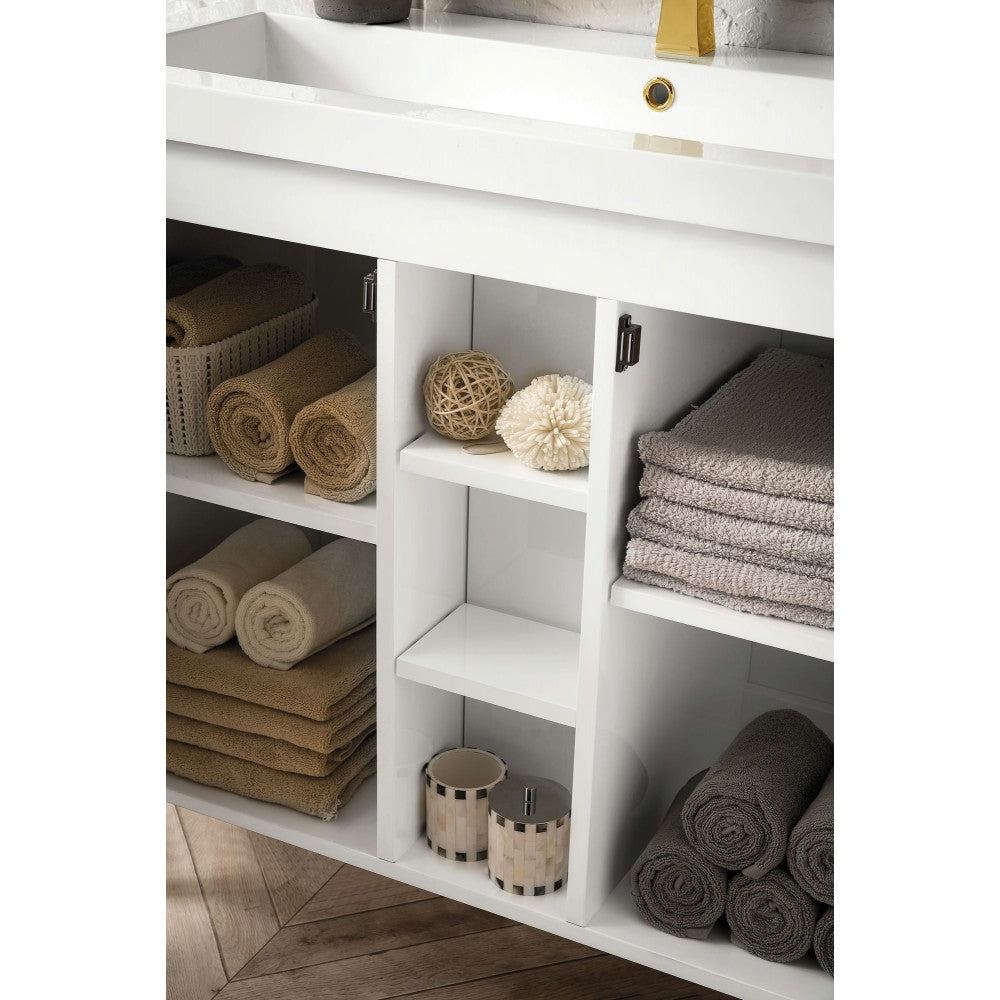 Alicante' 39.5" Single Vanity, Glossy White w/ White Glossy Composite Top