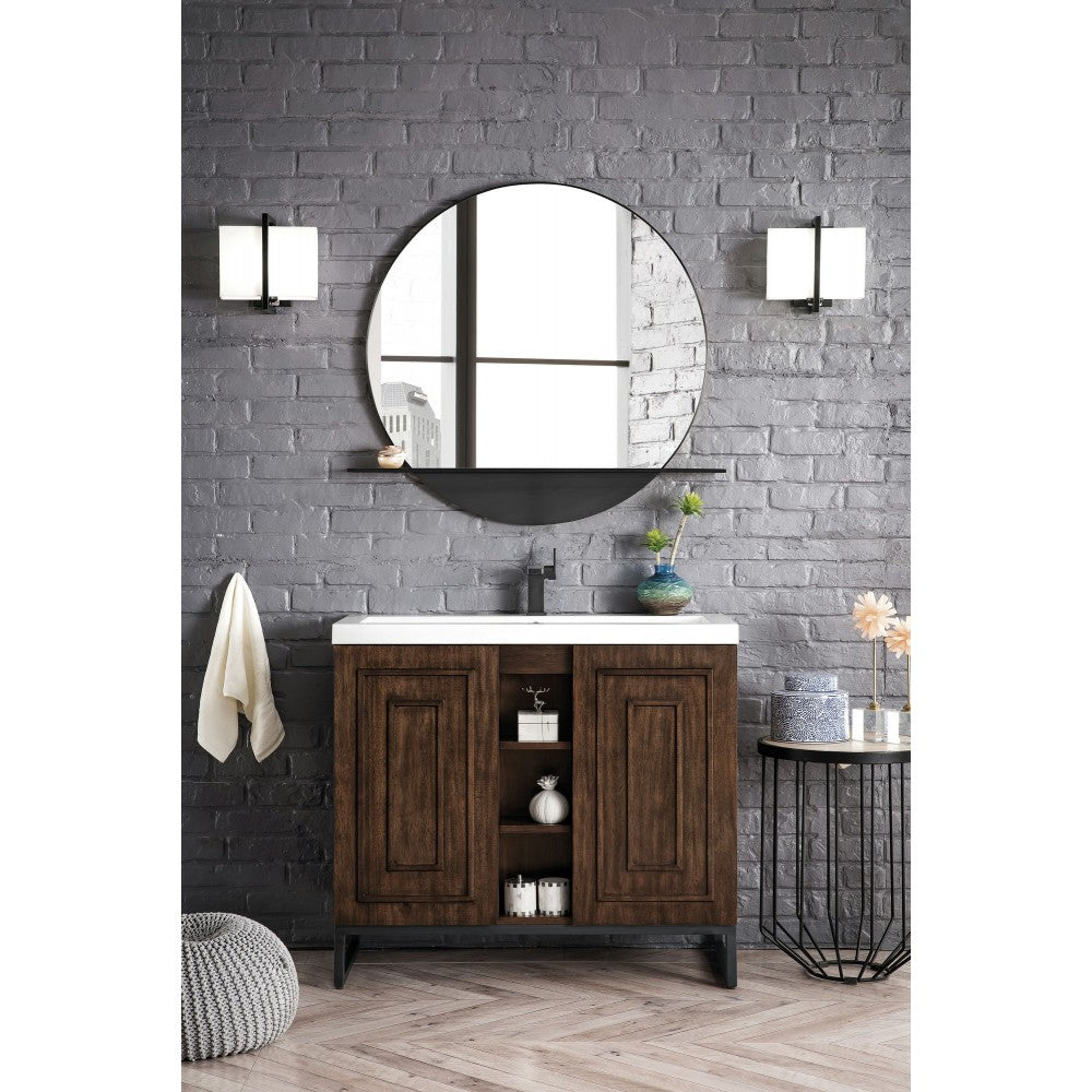 Alicante' 39.5" Single Vanity Mid Century Acacia Black w/White  Composite Top