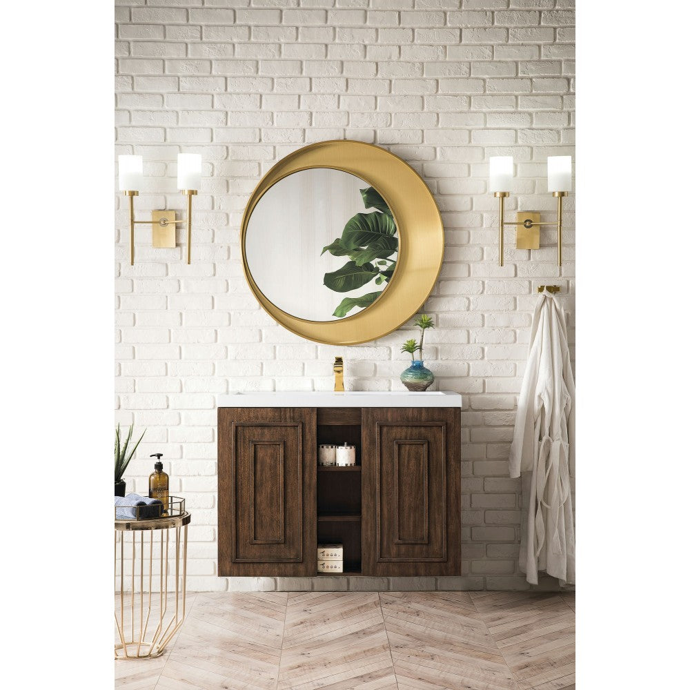 Alicante' 39.5" Single Vanity, Mid Century Acacia w/ White Glossy Composite Top