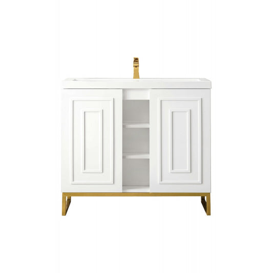 Alicante' 39.5" Single Vanity  White Radiant Gold w/White  Composite Top