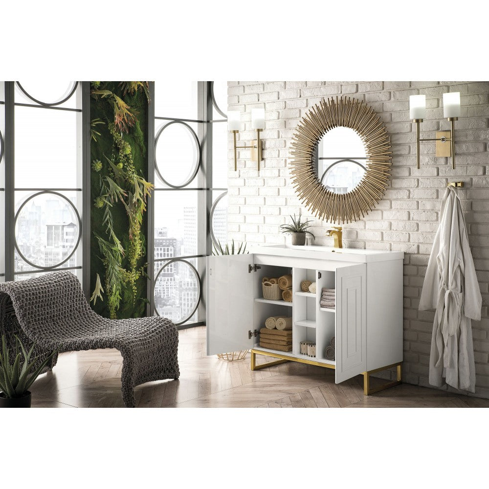 Alicante' 39.5" Single Vanity  White Radiant Gold w/White  Composite Top