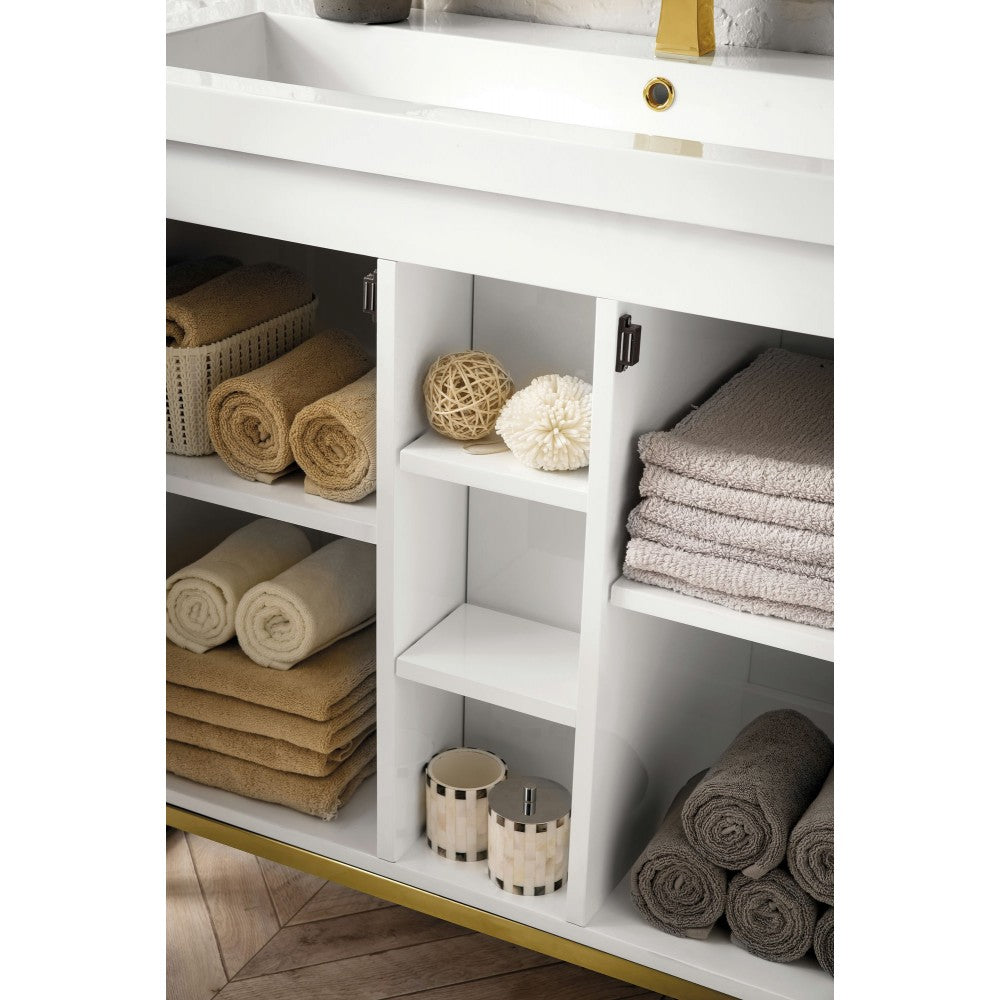 Alicante' 39.5" Single Vanity  White Radiant Gold w/White  Composite Top