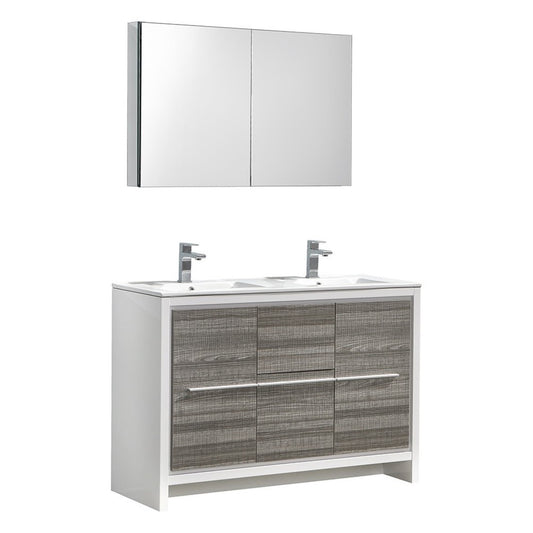 Allier Rio 48" Ash Gray Double Sink Modern Bathroom Vanity w/ Medicine Cabinet