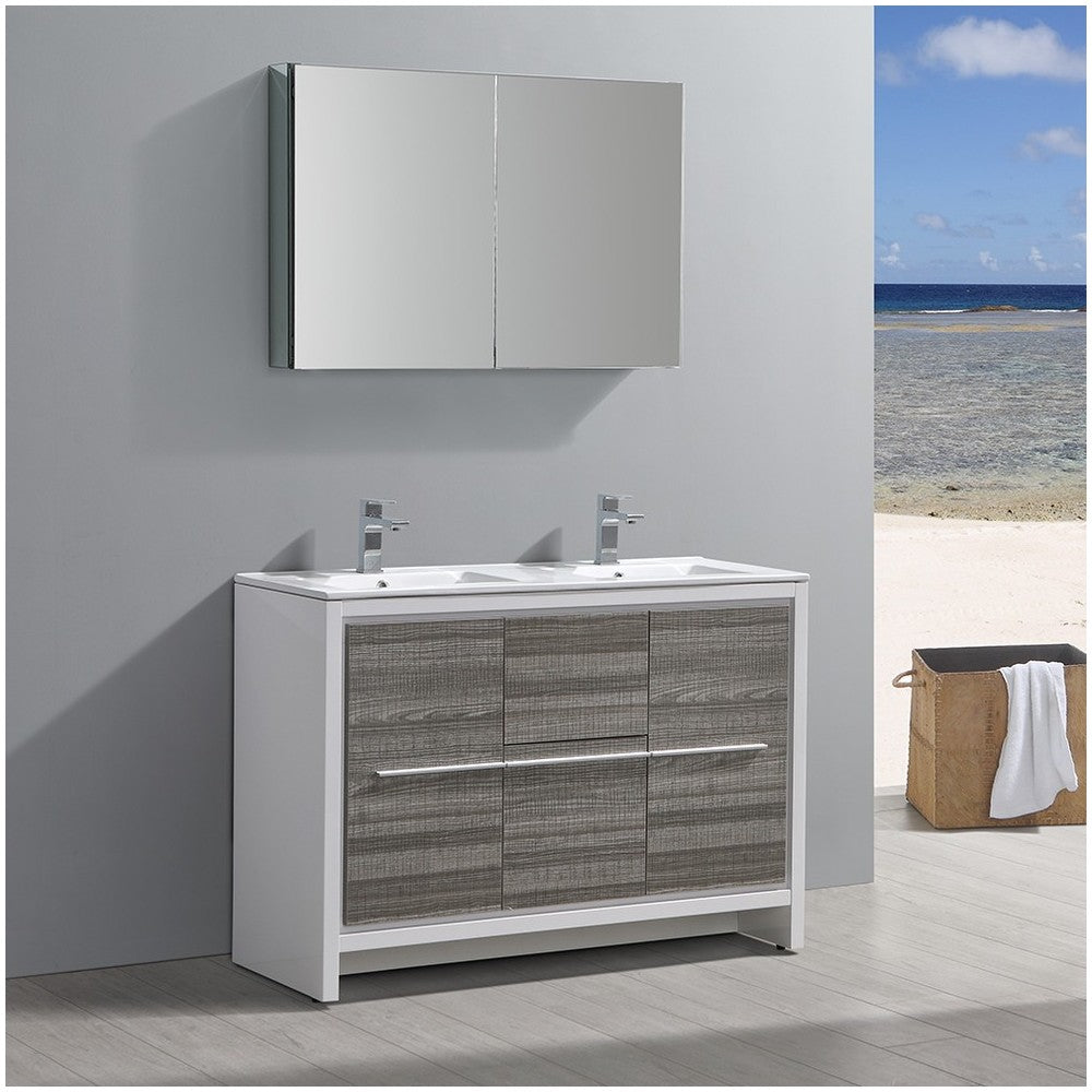 Allier Rio 48" Ash Gray Double Sink Modern Bathroom Vanity w/ Medicine Cabinet