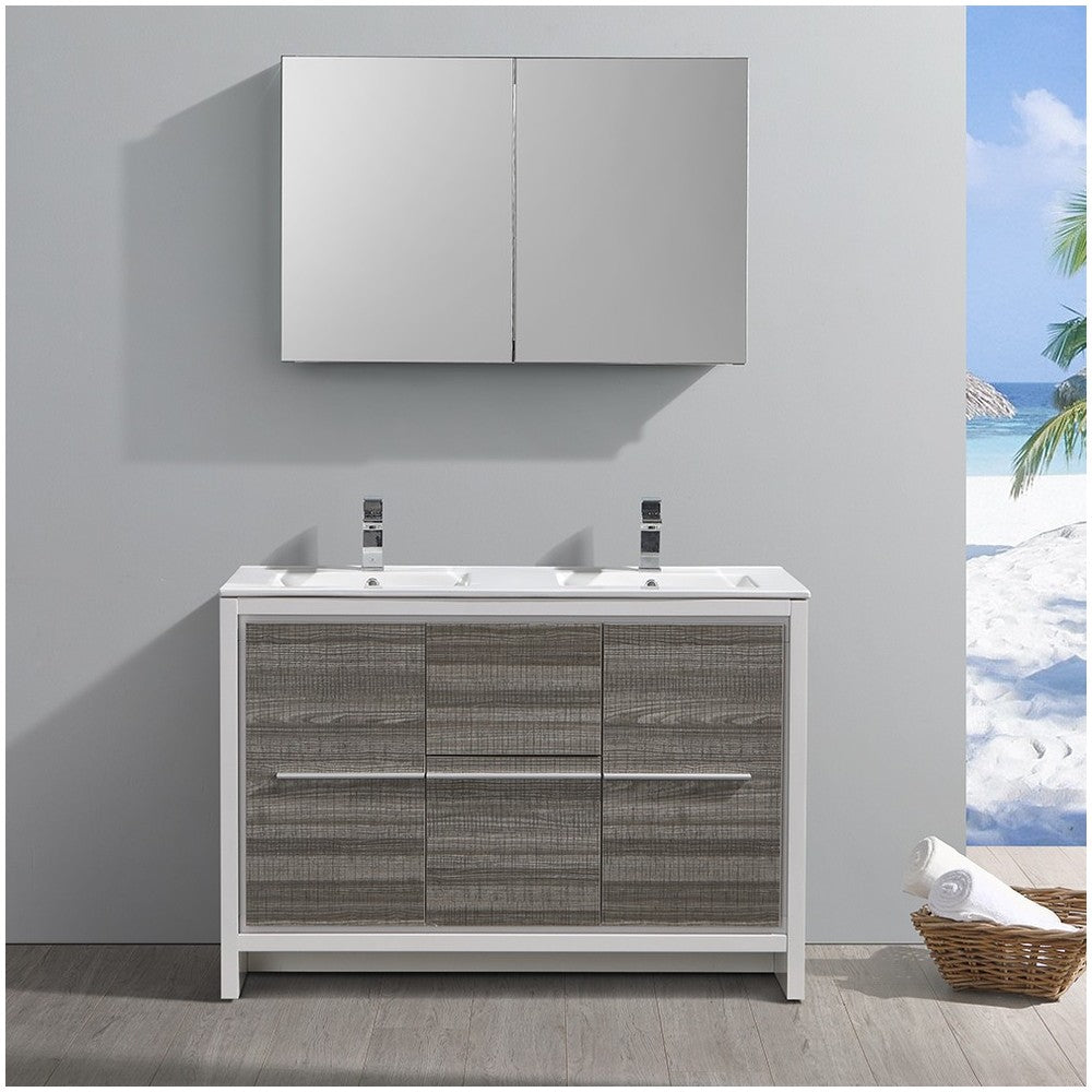 Allier Rio 48" Ash Gray Double Sink Modern Bathroom Vanity w/ Medicine Cabinet