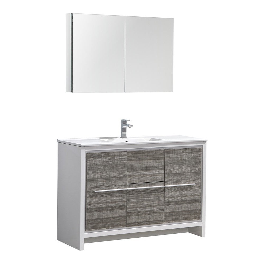 Allier Rio 48" Ash Gray Single Sink Modern Bathroom Vanity w/ Medicine Cabinet