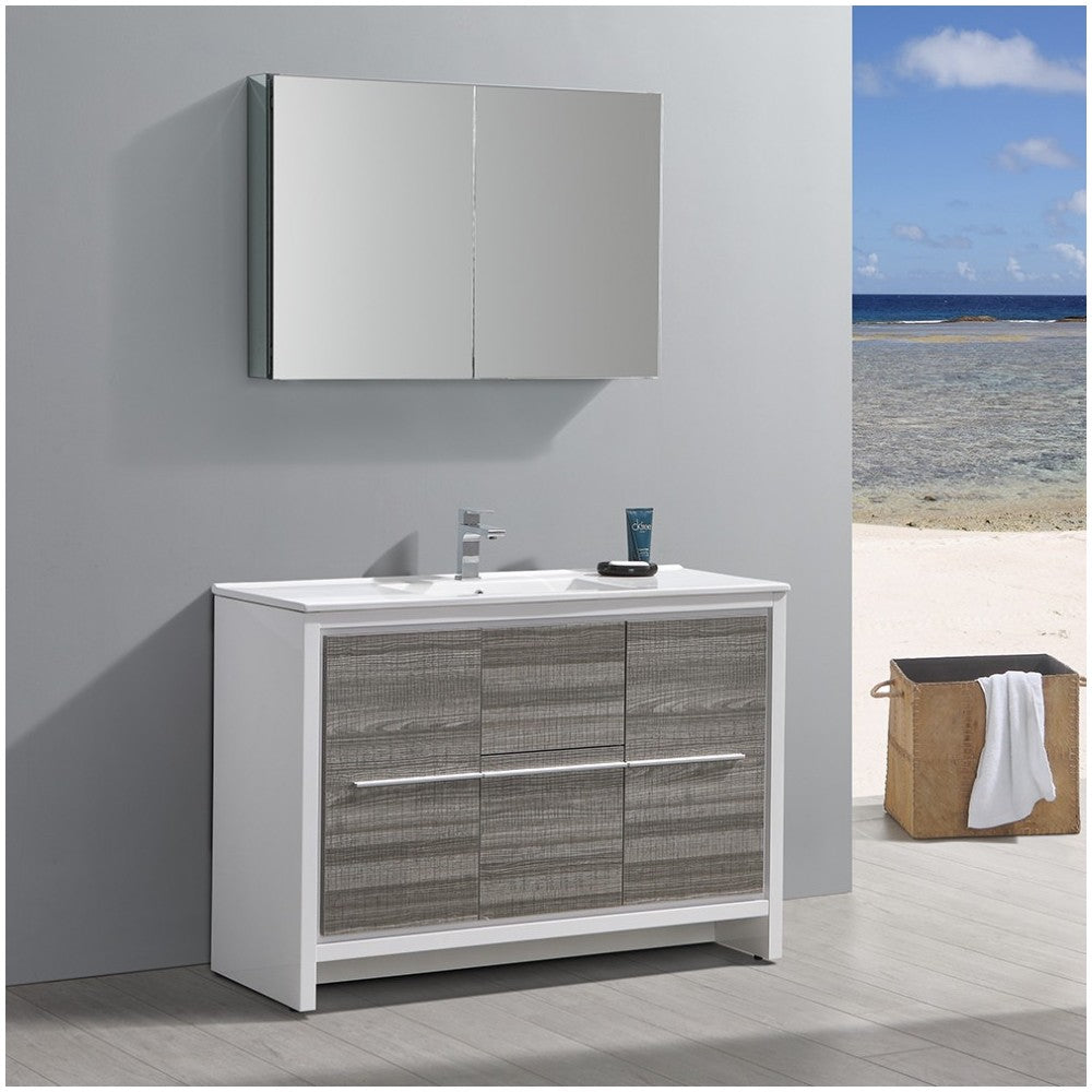 Allier Rio 48" Ash Gray Single Sink Modern Bathroom Vanity w/ Medicine Cabinet