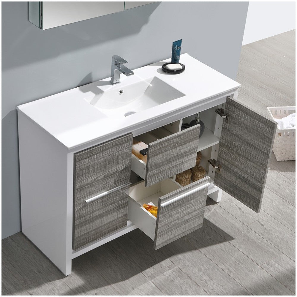 Allier Rio 48" Ash Gray Single Sink Modern Bathroom Vanity w/ Medicine Cabinet