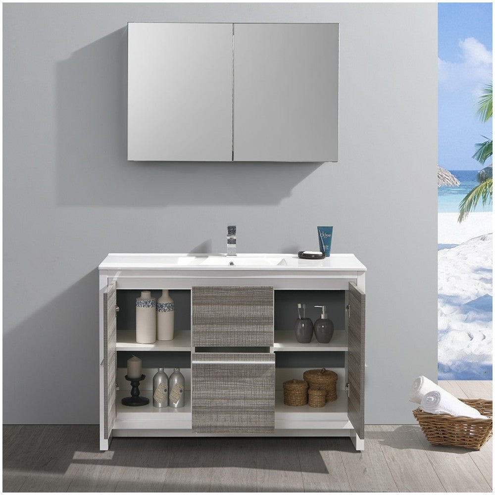 Allier Rio 48" Ash Gray Single Sink Modern Bathroom Vanity w/ Medicine Cabinet