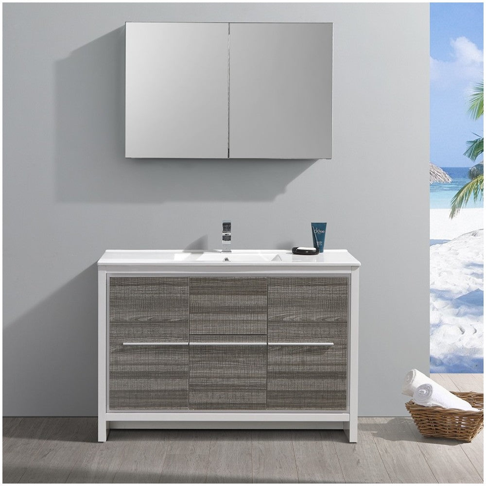 Allier Rio 48" Ash Gray Single Sink Modern Bathroom Vanity w/ Medicine Cabinet