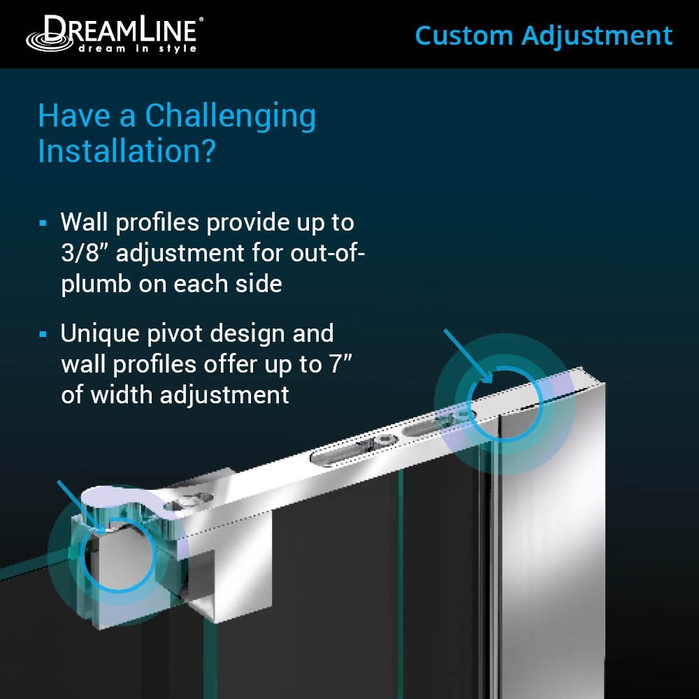 Allure 53-54 in. W x 73 in. H Frameless Pivot Shower Door in Chrome