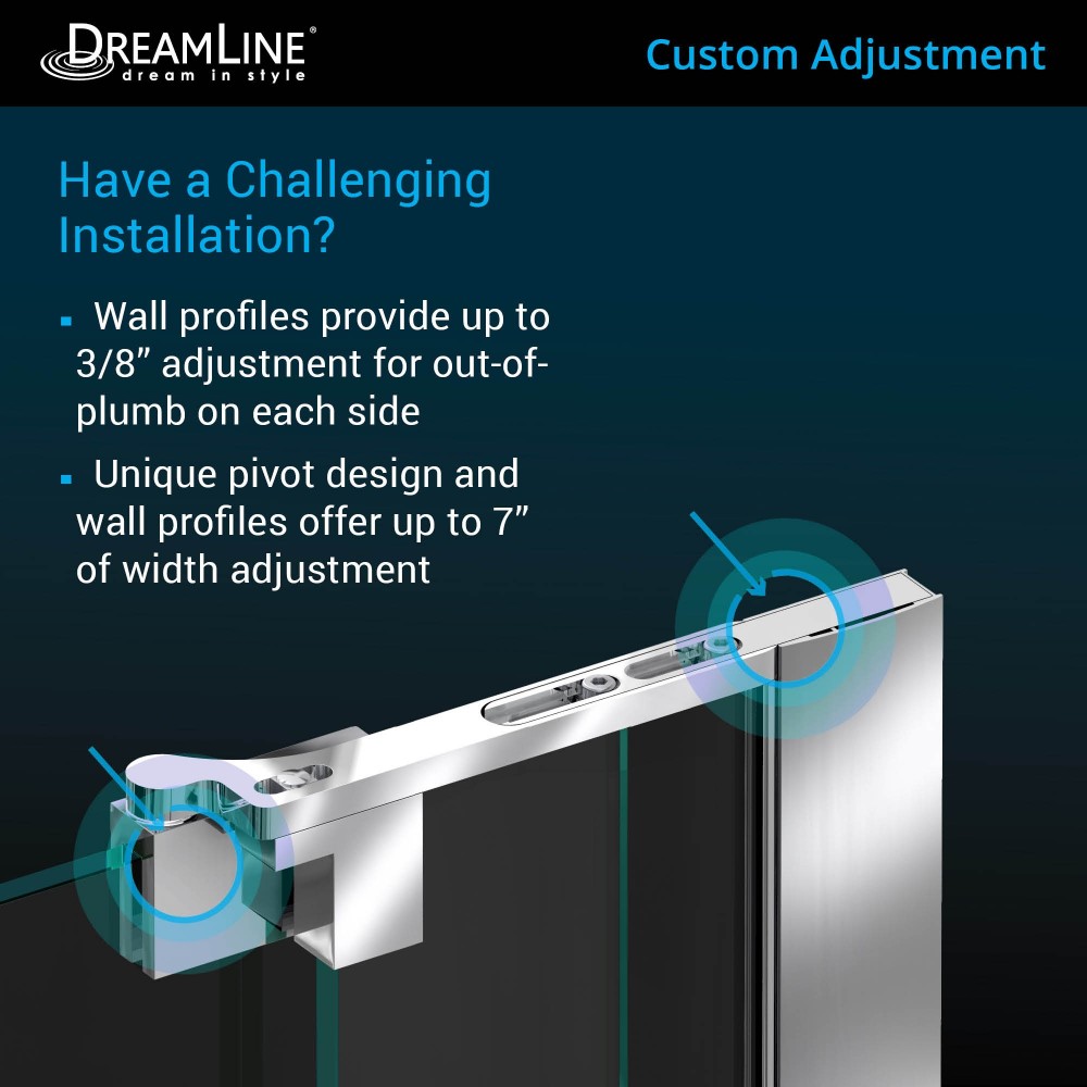 Allure 63-64 in. W x 73 in. H Frameless Pivot Shower Door in Chrome