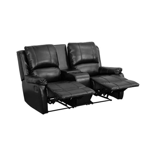 Allure Series 2-Seat Reclining Pillow Back Black LeatherSoft Theater Seating Unit with Cup Holders