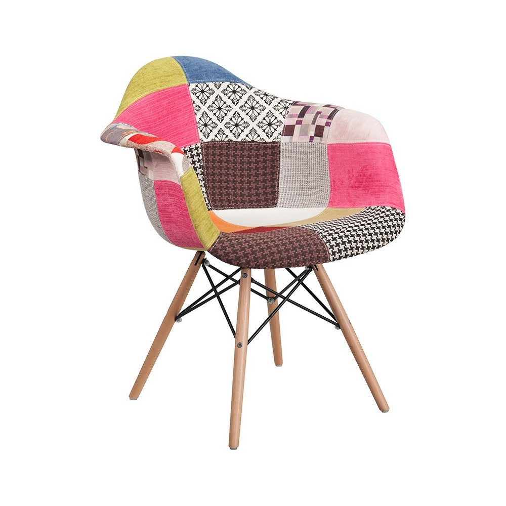 Alonza Series Milan Patchwork Fabric Chair with Wooden Legs
