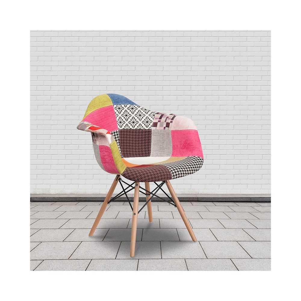 Alonza Series Milan Patchwork Fabric Chair with Wooden Legs