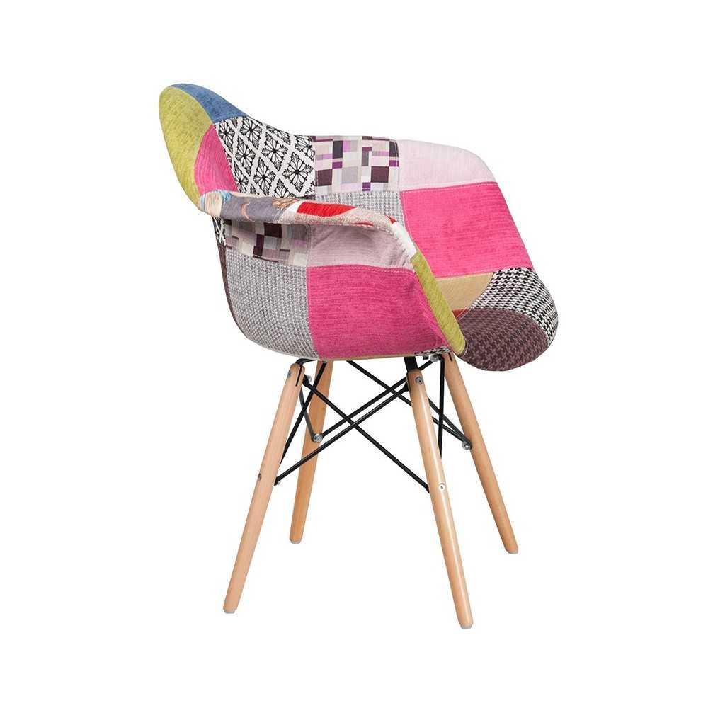 Alonza Series Milan Patchwork Fabric Chair with Wooden Legs