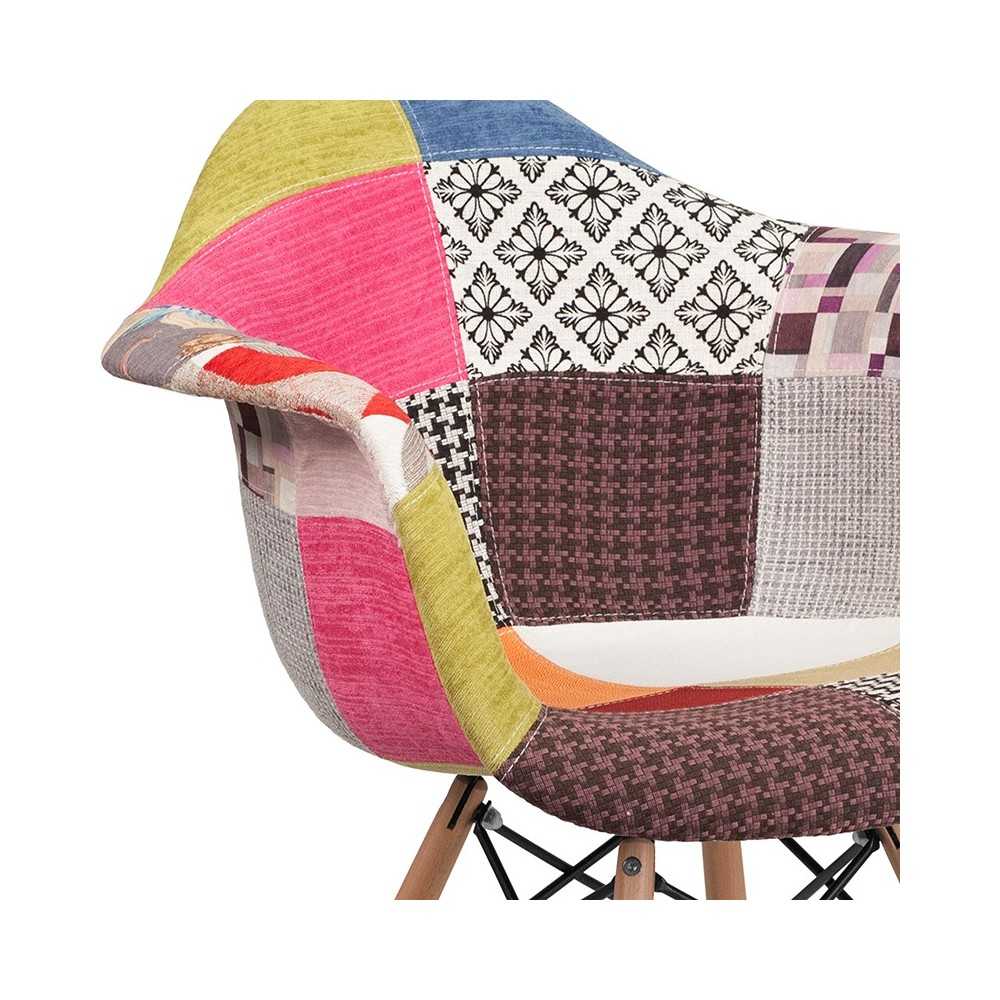Alonza Series Milan Patchwork Fabric Chair with Wooden Legs