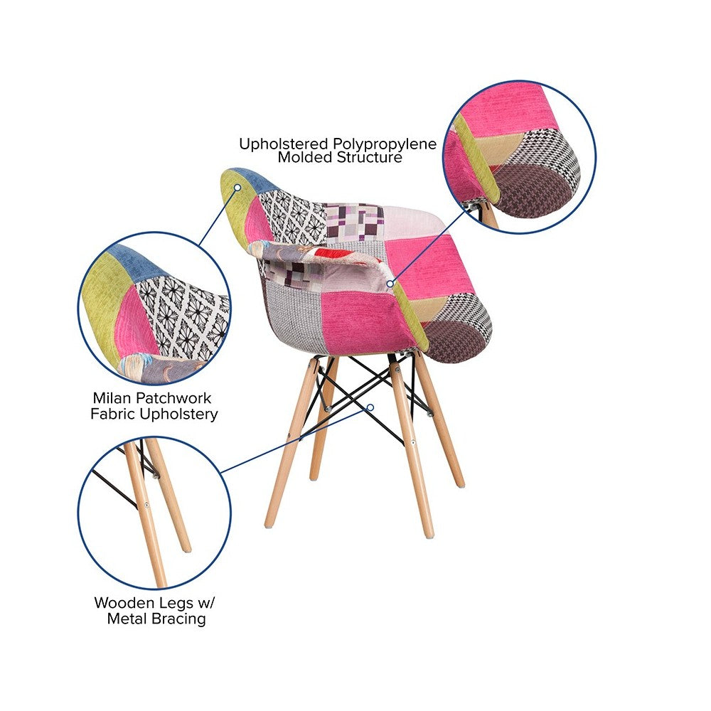 Alonza Series Milan Patchwork Fabric Chair with Wooden Legs