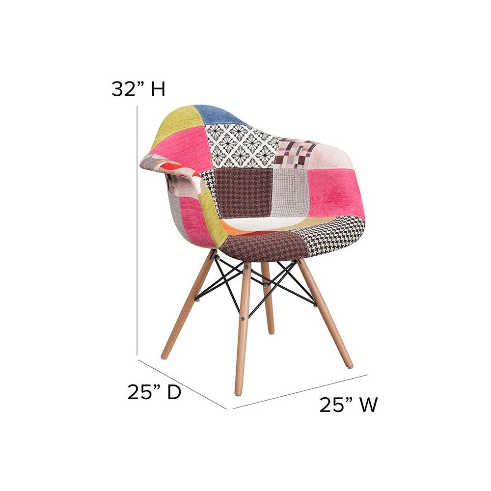 Alonza Series Milan Patchwork Fabric Chair with Wooden Legs