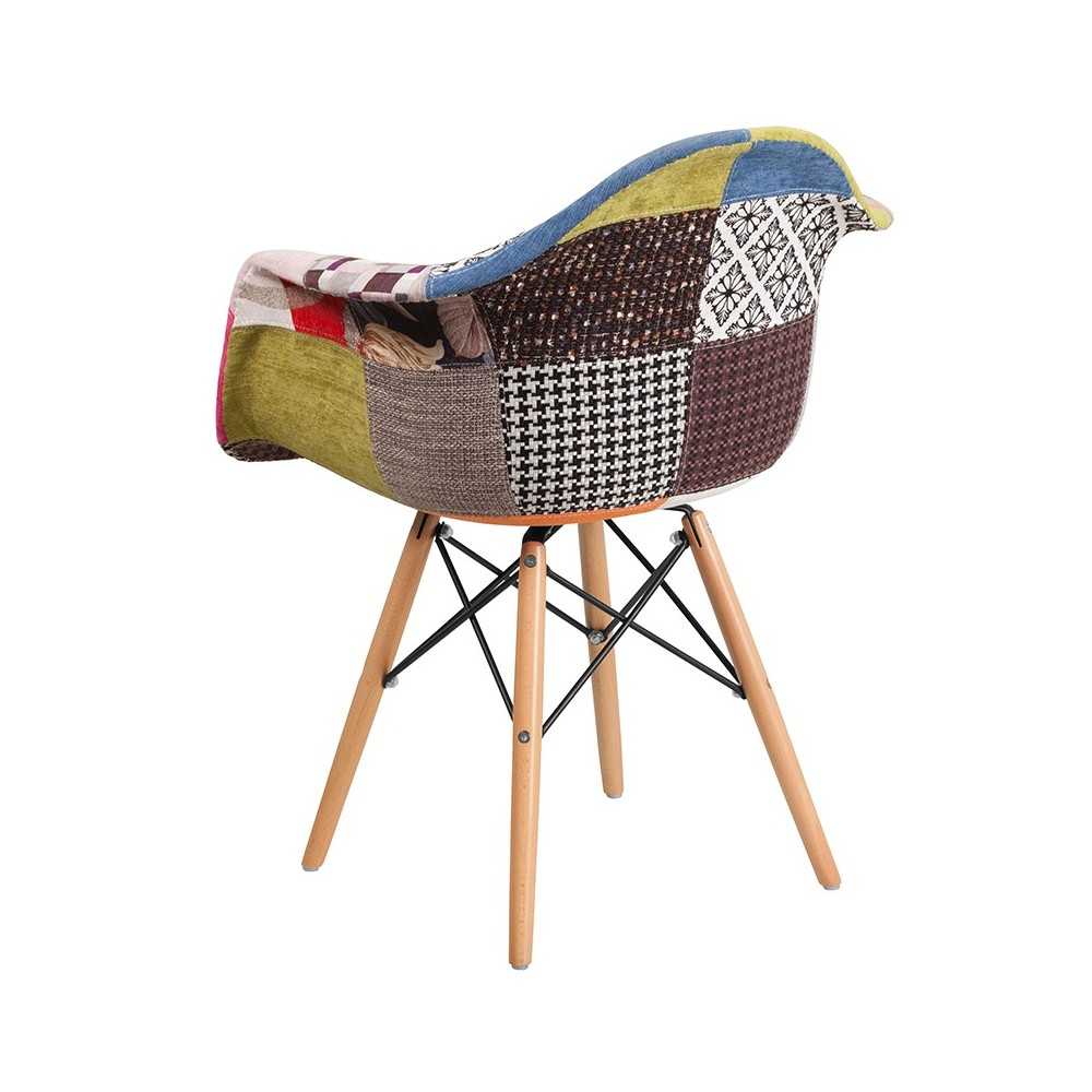 Alonza Series Milan Patchwork Fabric Chair with Wooden Legs