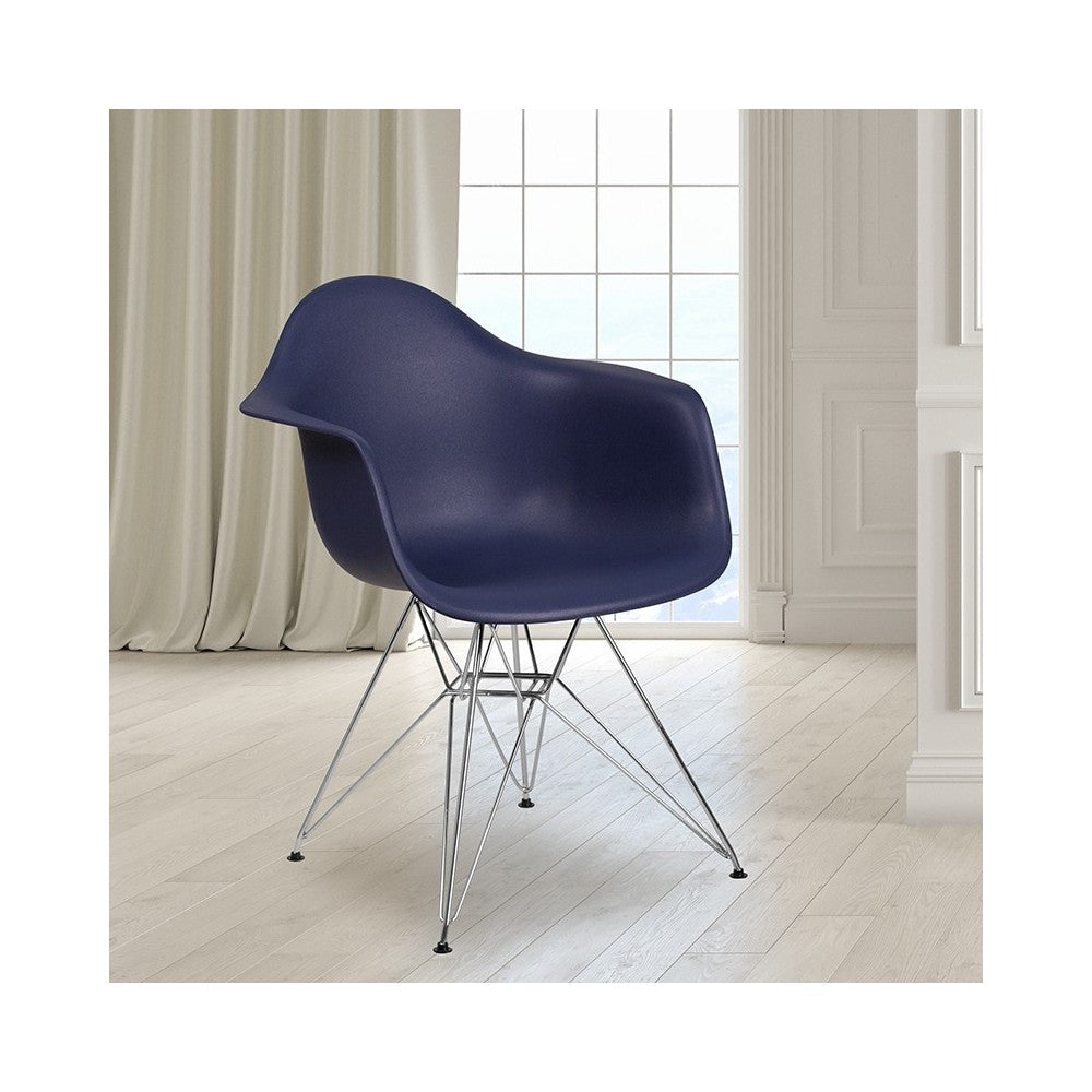 Alonza Series Navy Plastic Chair with Chrome Base