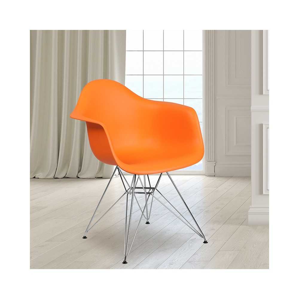 Alonza Series Orange Plastic Chair with Chrome Base