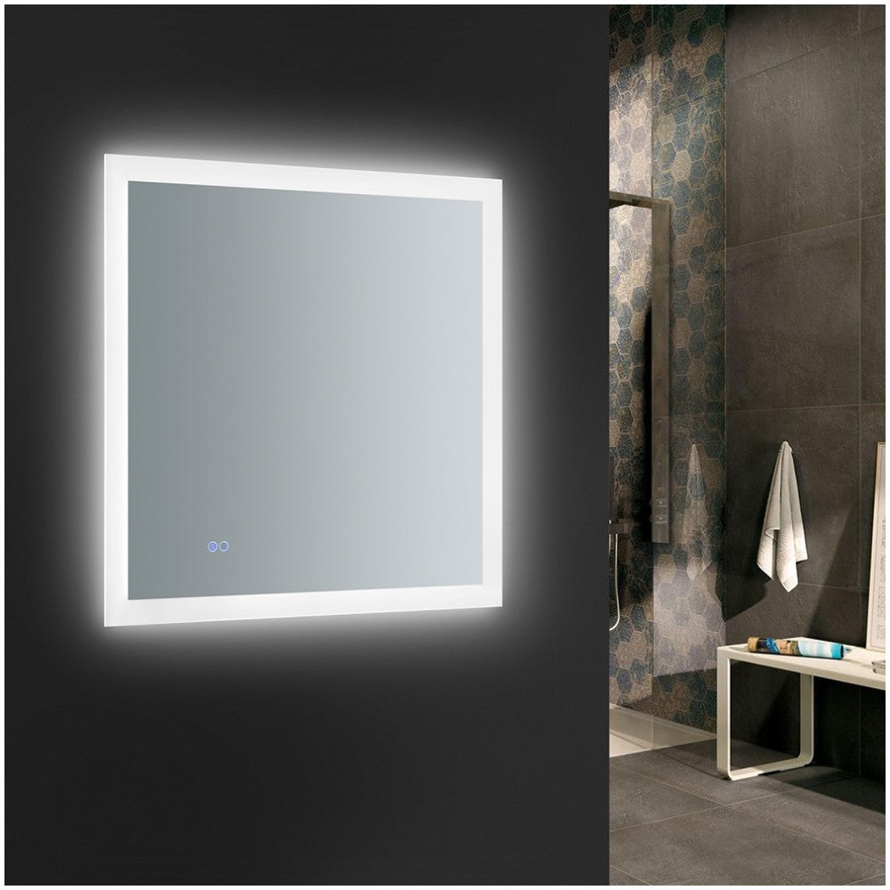 Angelo 30 Wide x 30 Tall Bathroom Mirror w/ Halo Style LED Lighting and Defogger