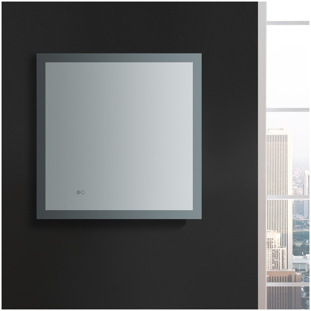 Angelo 30 Wide x 30 Tall Bathroom Mirror w/ Halo Style LED Lighting and Defogger