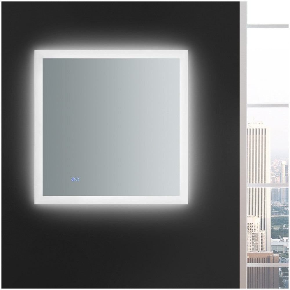 Angelo 30 Wide x 30 Tall Bathroom Mirror w/ Halo Style LED Lighting and Defogger