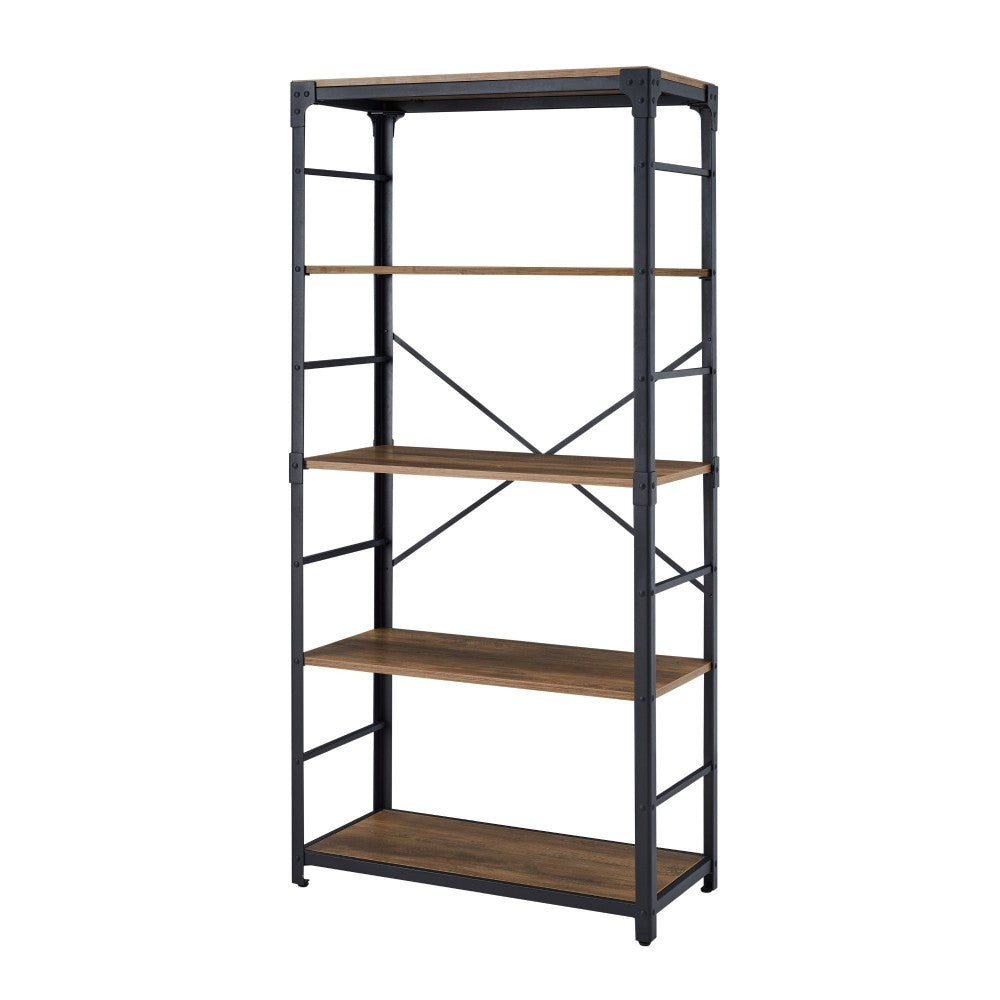 Angle Iron 64" Industrial 4 Shelf Wood Bookcase - Rustic Oak