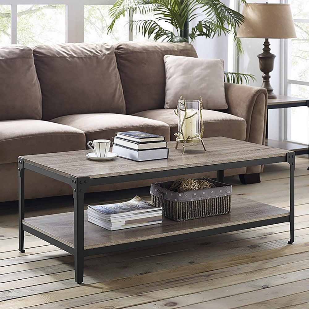 Angle Iron Rustic Wood Coffee Table - Driftwood