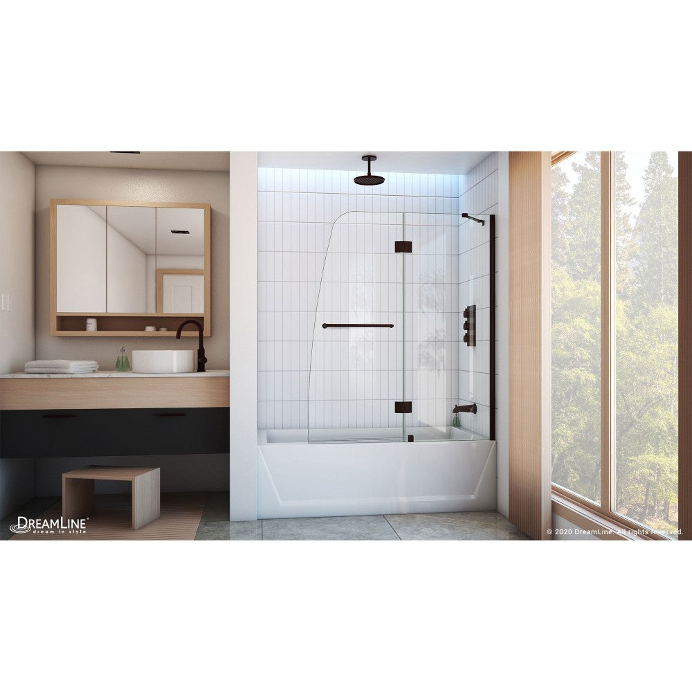 Aqua 48 in. W x 58 in. H Frameless Hinged Tub Door in Oil Rubbed Bronze