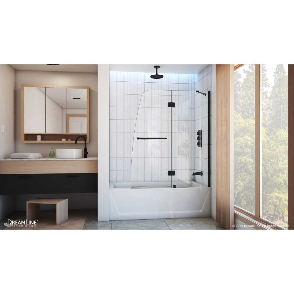 Aqua 48 in. W x 58 in. H Frameless Hinged Tub Door in Satin Black