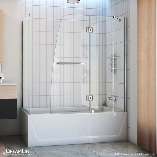 Aqua 56-60 in. W x 30 in. D x 58 in. H Frameless Hinged Tub Door with 30 in. Return Panel in Chrome