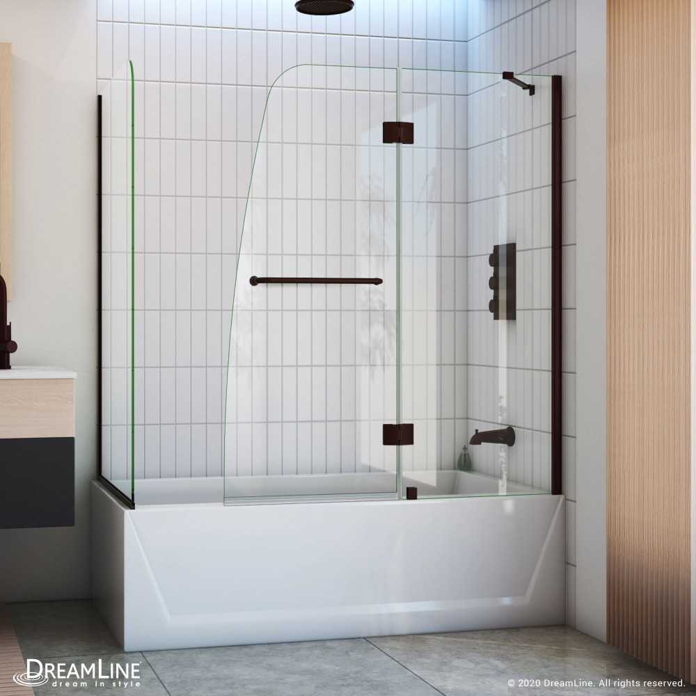 Aqua 56-60 in. W x 30 in. D x 58 in. H Frameless Hinged Tub Door with 30 in. Return Panel in Oil Rubbed Bronze