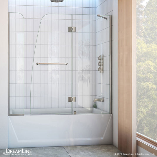 Aqua 56-60 in. W x 58 in. H Frameless Hinged Tub Door with Extender Panel in Brushed Nickel