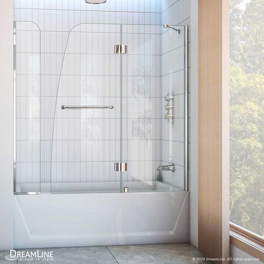 Aqua 56-60 in. W x 58 in. H Frameless Hinged Tub Door with Extender Panel in Chrome