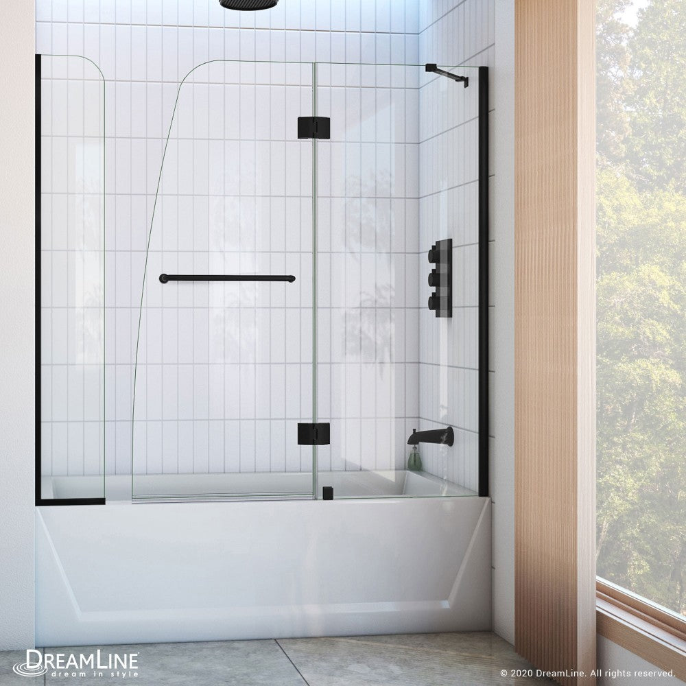 Aqua 56-60 in. W x 58 in. H Frameless Hinged Tub Door with Extender Panel in Satin Black