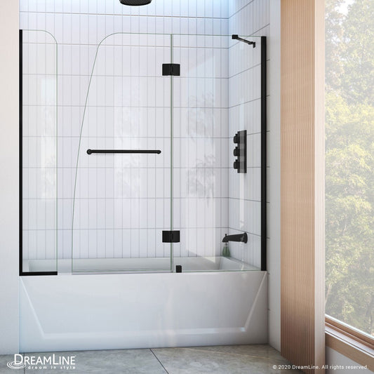 Aqua 56-60 in. W x 58 in. H Frameless Hinged Tub Door with Extender Panel in Satin Black