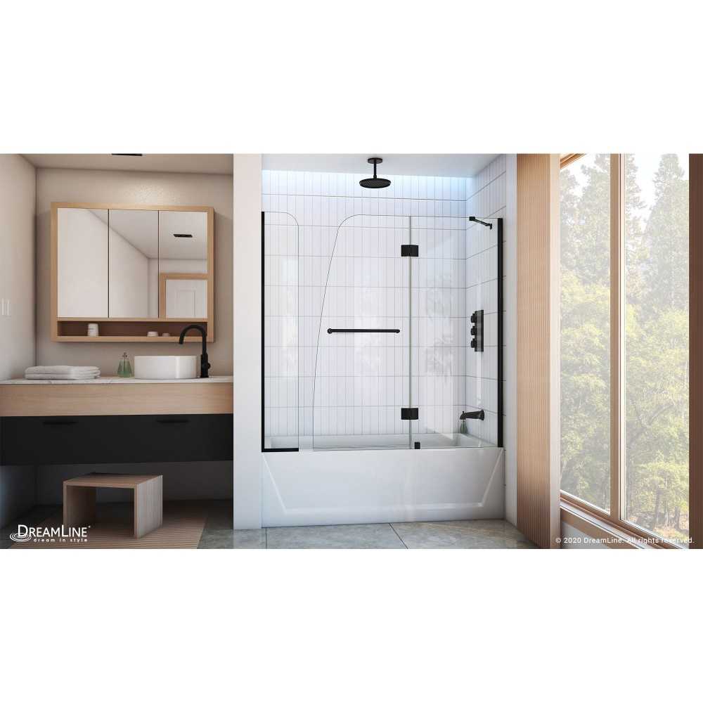 Aqua 56-60 in. W x 58 in. H Frameless Hinged Tub Door with Extender Panel in Satin Black