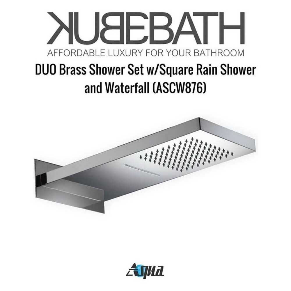 Aqua DUO Brass Shower Set With Square Rain Shower and Waterfall and 4 Body Jets