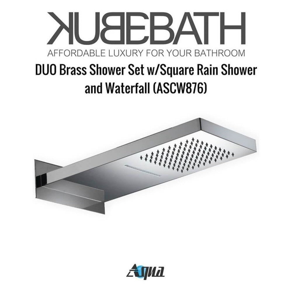 Aqua DUO Brass Shower Set With Square Rain Shower and Waterfall and Tub Filler