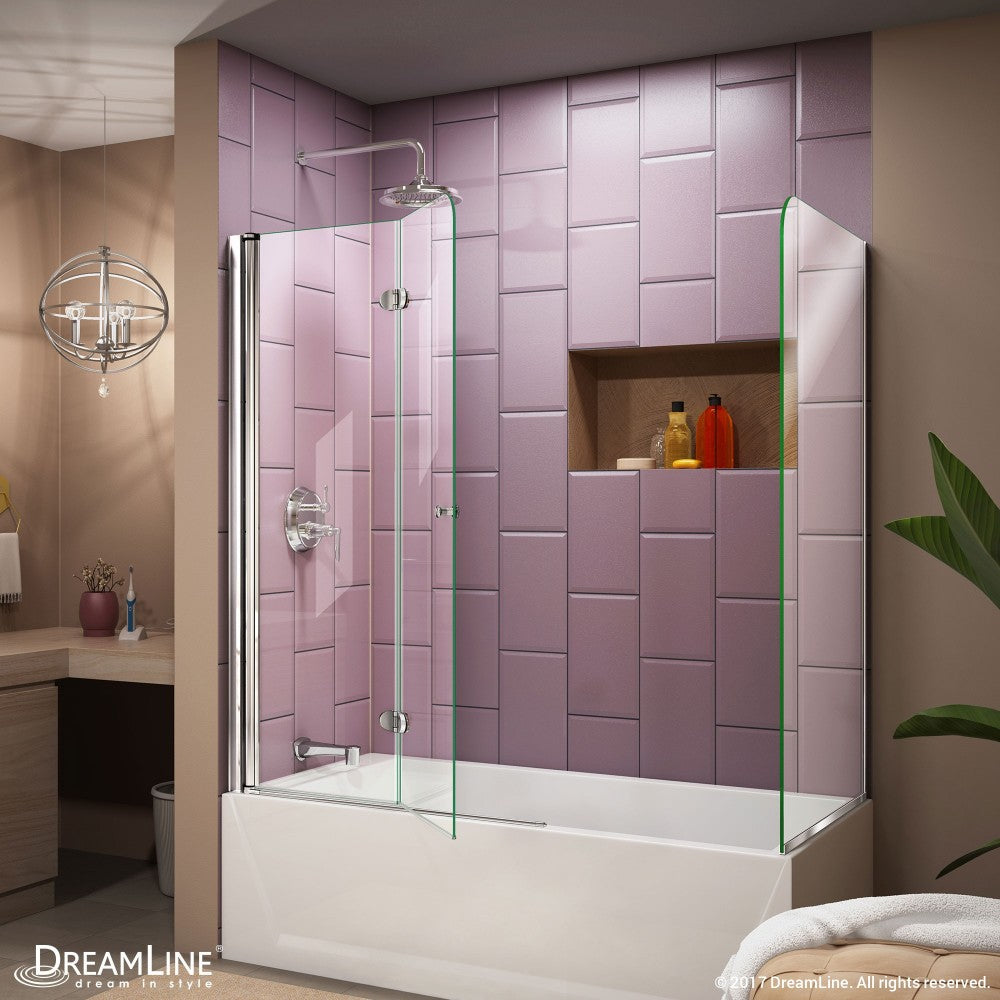 Aqua Fold 56-60 in. W x 30 in. D x 58 in. H Frameless Bi-Fold Tub Door with Return Panel in Chrome